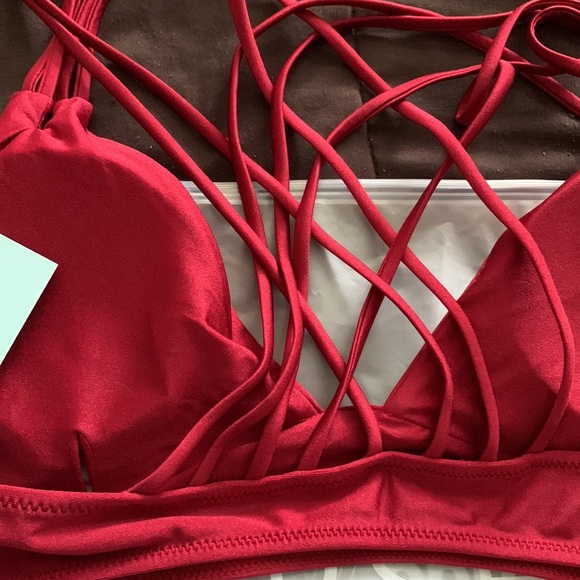 CUPSHE Burgundy Strappy Bikini Top Sz M - Picture 5 of 6